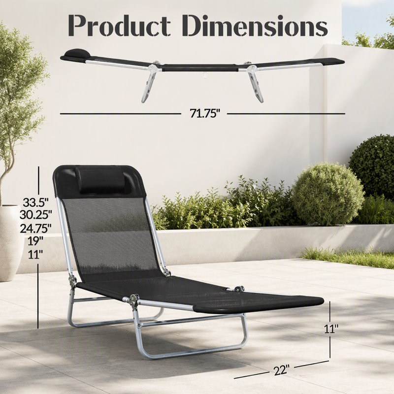 Chaise longue pliante pour l'extérieur, Noir / argenté