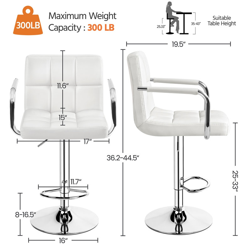 Pete Swivel Upholstered Adjustable Height Counter Stool with Metal Frame, White