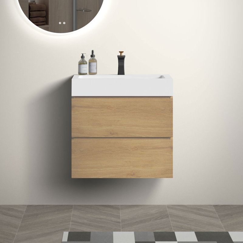Meuble-lavabo flottant mural avec lavabo et 2 tiroirs Yorke
