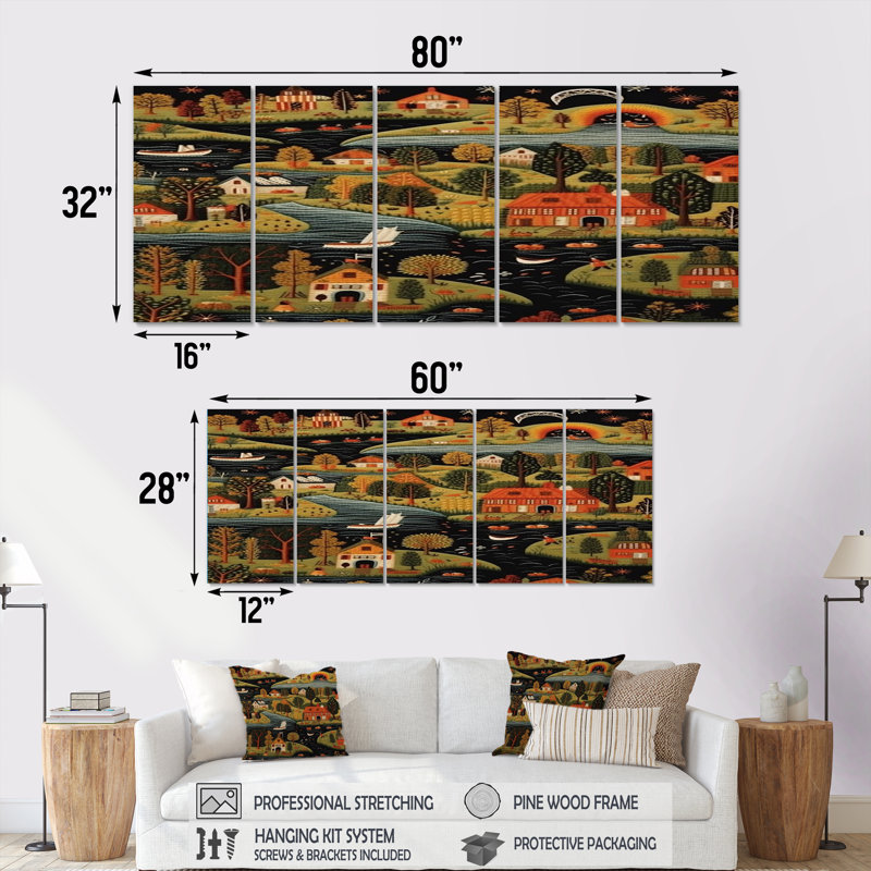 Meryem - rivière, art mural 5 pièces, H 28 po x l 60 po