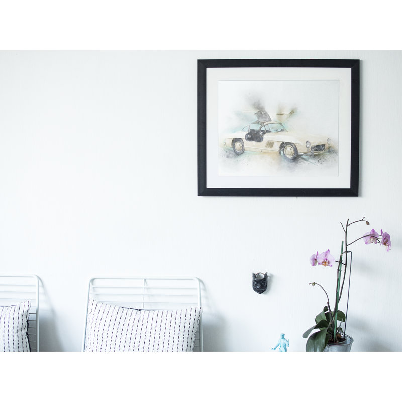 Classic Gullwing Car - Single Picture Frame Print on Wood