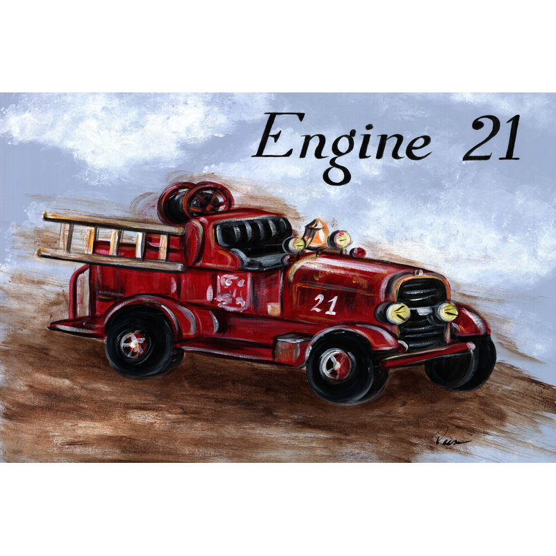 "Fire Engine" by Reesa Qualia Painting Print on Wrapped Canvas, 30" H x 45" W x 1.5" D