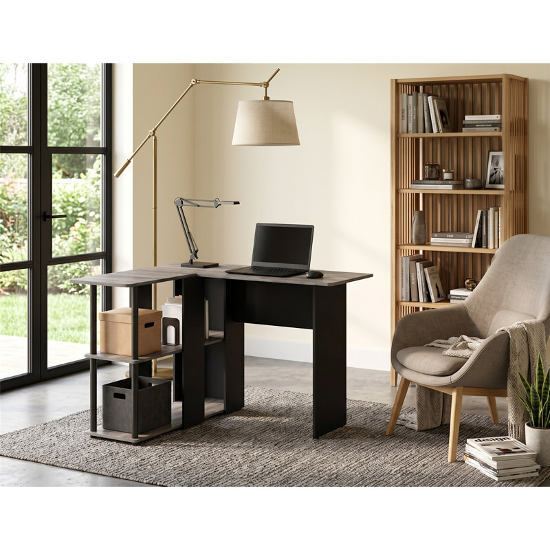  Bureau en L avec bibliothèque Abbott, Brown/Black