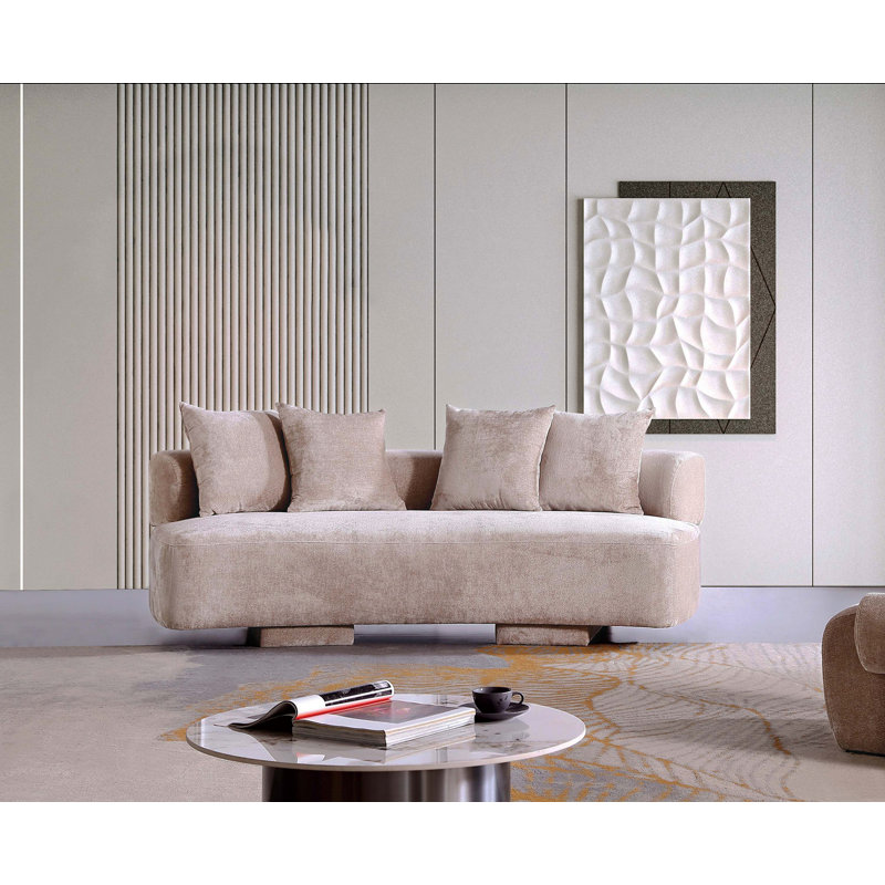 Verandah 91" Mid-Century Modern Chenille Upholstered Pine Wood XL Sofa in Beige, Tareena Beige Chenille