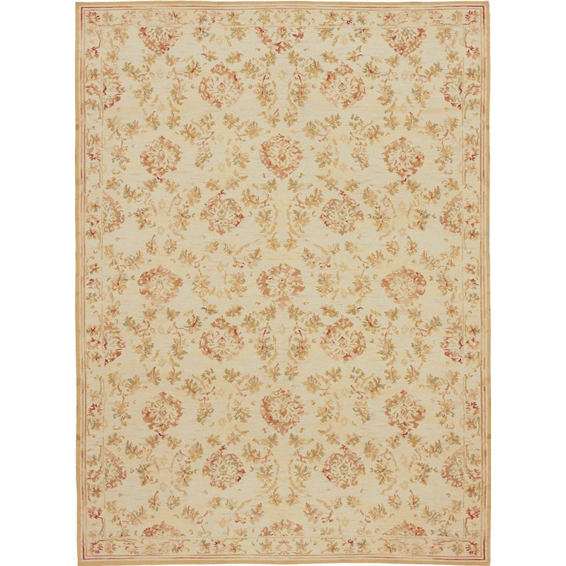 Tapis beige et beige noué à la main de haute qualité, Rectangle 11 pi 11 po x 17 pi 6 po