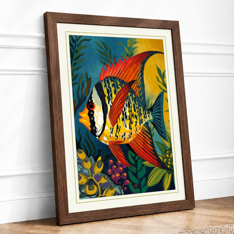 Macaw In Bloom Tropical - Print, Walnut, A1 - 84.1 x 59.4 cm