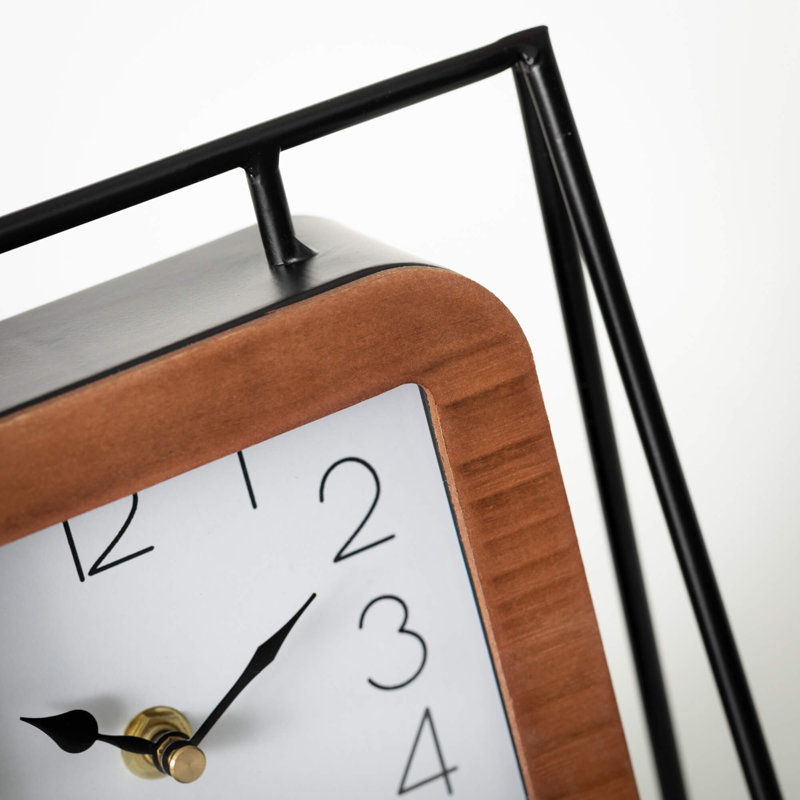 Horloge de table analogique en métal noir / brun