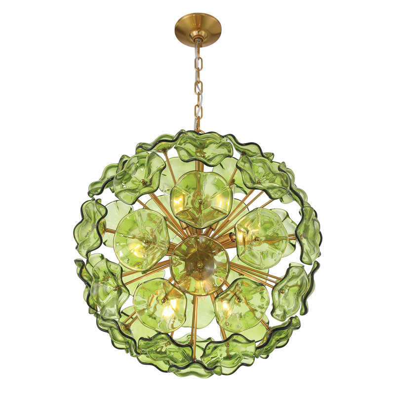 Cailynne 9 Light Aged Brass Pendant, Green