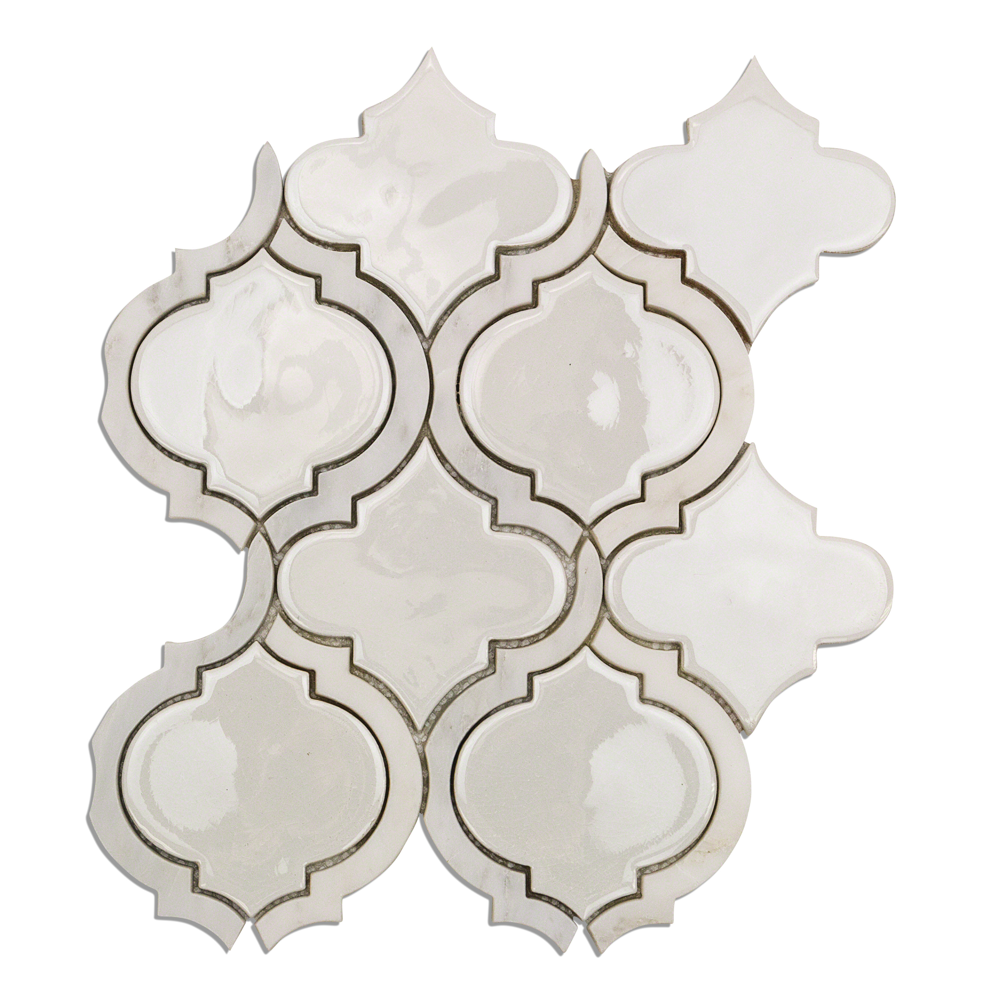 Divine Arabesque Glacier White 10 in. x 12 in. Glazed Ceramic Mosaic Tile (0.80 Sq. Ft. / Sheet) Divine Arabesque Glacier White 10 in. x 12 in. Glazed Ceramic Mosaic Tile (0.80 Sq. Ft. / Sheet)