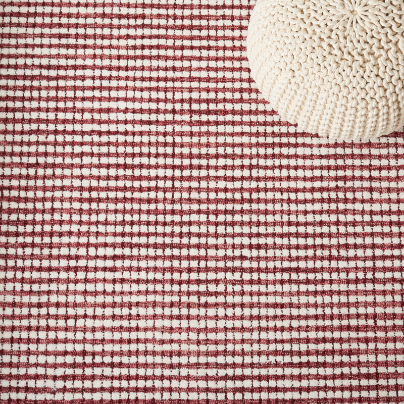 Handmade Abstract Red/Ivory Wool Rug - 4' x 6' Tufted Design
