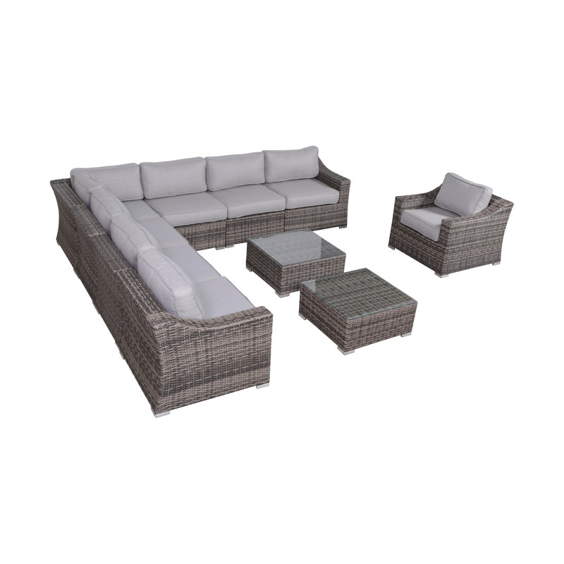 Biles Wicker Fully Assembled 7 - Person Seating Group with Cushions, Mixed Gray