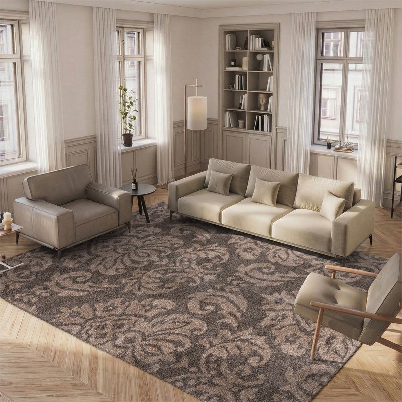 Tapis floral fumé / beige Ellyona, Tapis de couloir 2 pi 3 po x 7 pi