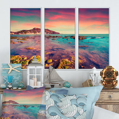 Giallonardo Beach Colorful Sunset - 3 pièces, cadre photo flottant sur toile