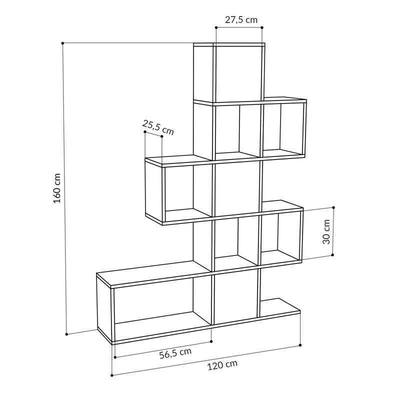 Chantay 160cm H x 302.26cm W Geometric Bookcase, Light Mocha/Burgundy