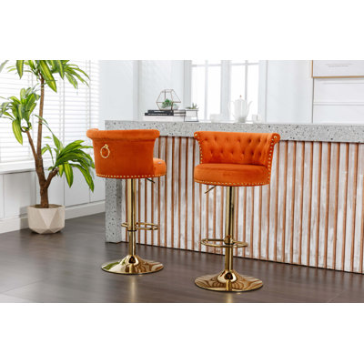 Velvet 360 ° Rotating Bar Chair, Handmade Backrest with One Click Adjustable Height Bar Chair, Very Soft Pillow Kitchen Dining Chair2PC/SET