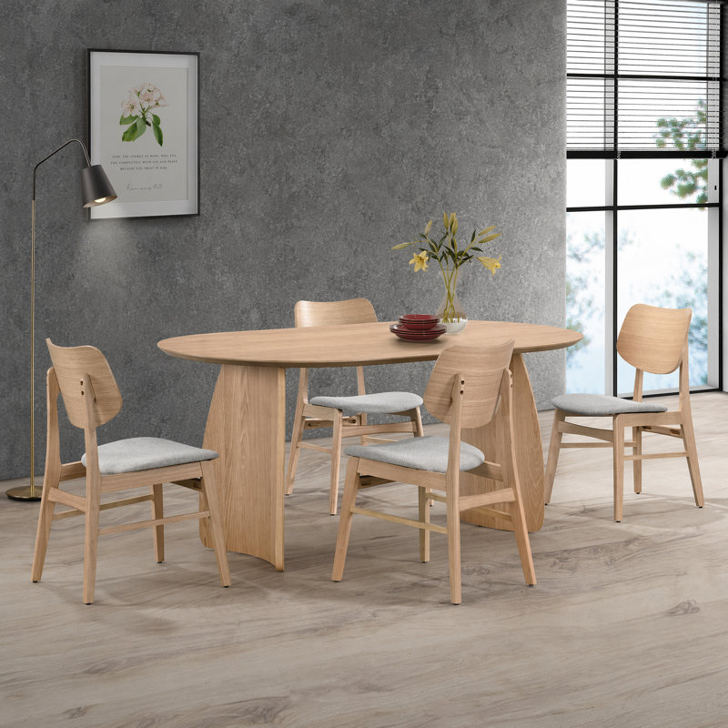 Amber Oval Solid Wood Dining Set, 5 Pieces: Table, 4 Chairs, Walnut
