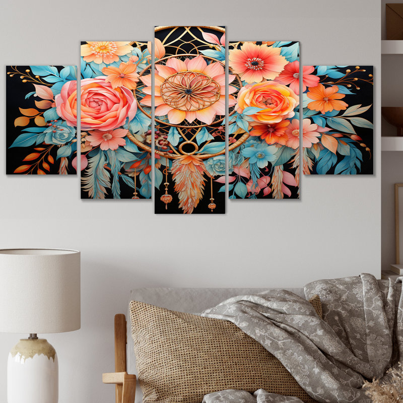 «Coral Dream Catcher Dreams In», ensemble d'impressions d'art spirituelles en métal