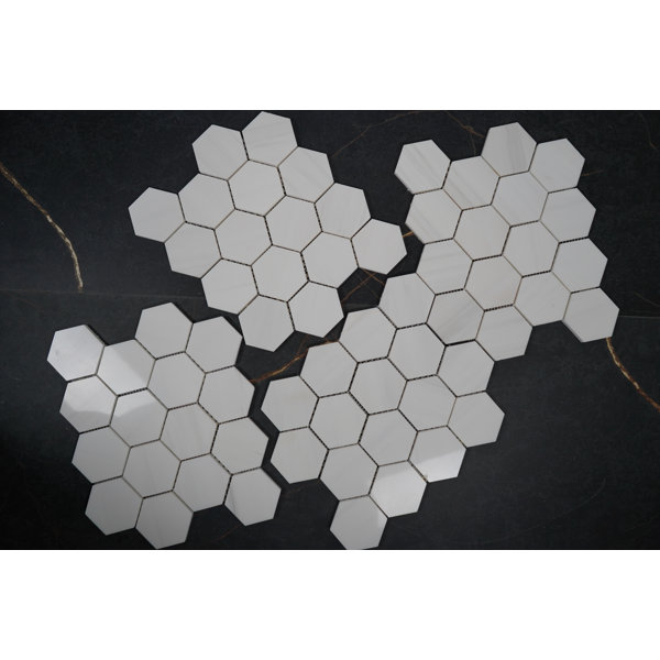 Bianco dolomite 3" Hexagon Glossy