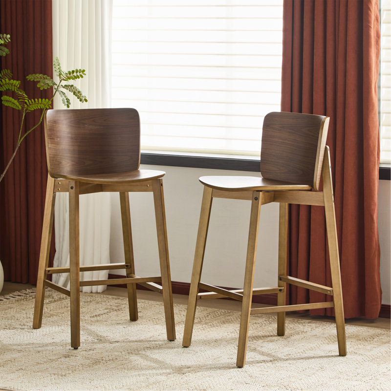 Tabouret de bar d'intérieur en bois Pari, finition noyer, ensemble de 2