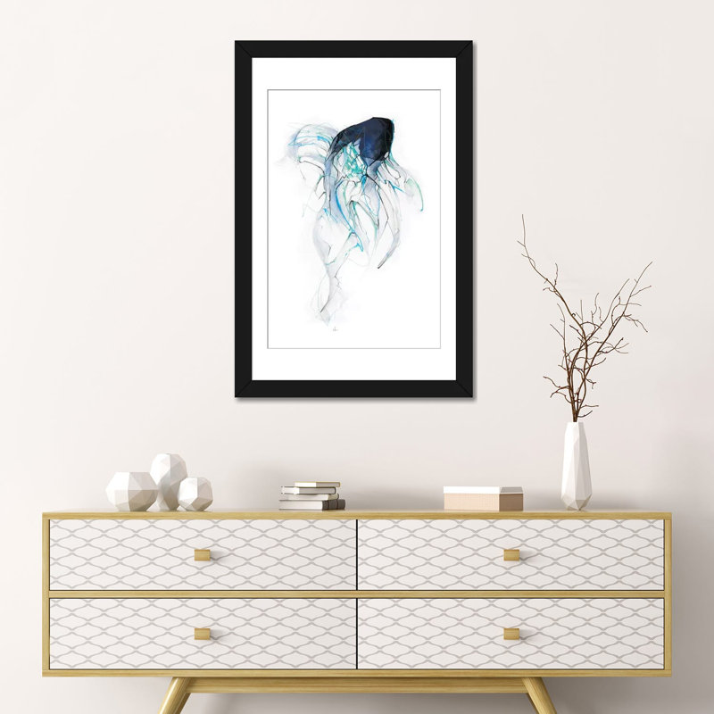 " Ghost Fish " by Alexis Marcou, Black Framed Fine Art Paper, White, 24" H x 16" W x 1" D