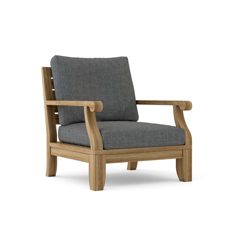 Chaise de patio en teck avec coussins Sunbrella Gatsby, Cast Charcoal