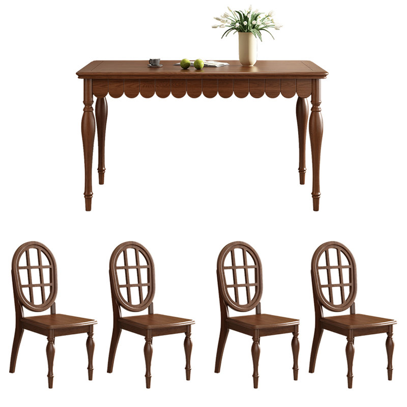 French Vintage Rectangular Dining Table 4 - Person Solid Wood Solid Wood Top Four Leg Dining Set