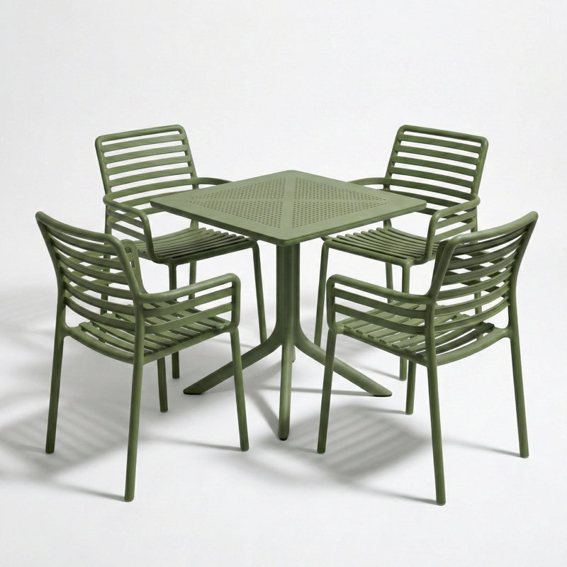 4 - Person Patio Dining Set with Square Table, Olive Green