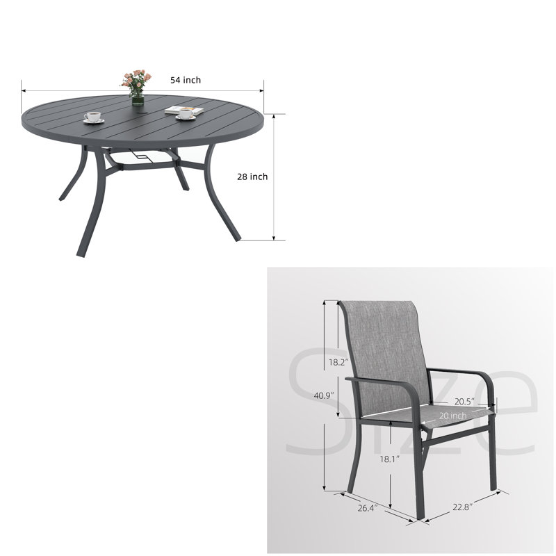 Ensemble de salle à manger de patio pour 6 personnes en métal 54 po, Gris