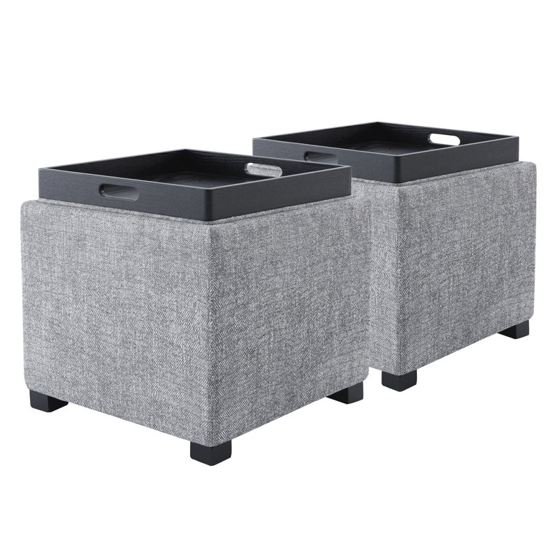 Repose-pieds en pierre avec rangement, 100 % polyester gris galet