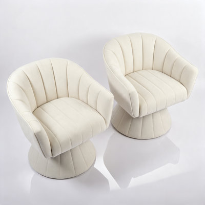 (Cream)28"W 360 Degree Swivel Barrel Accent Chair,Ergonomic Rotating Lounge Chair