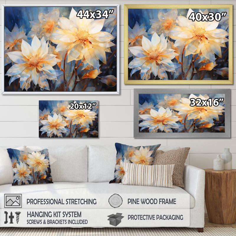 «Beautiful Flowers on Blue», reproduction sur toile, H 12 po x l 20 po x P 1 po, Toile tendue