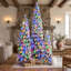 Ensemble de 3 sapins de Noël pré-illuminés, 1,20 m, 1,80 m et 2,40 m, recouverts de neige floquée, avec extrémités de branches en PVC, lumières DEL multicolores et branches articulées.