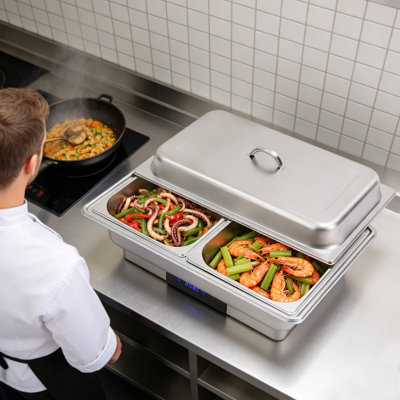 Modern 600W Electric Catering Food Warmer (95-194°F), 9.51-Qt 2-Pan Countertop Buffet Server for Parties