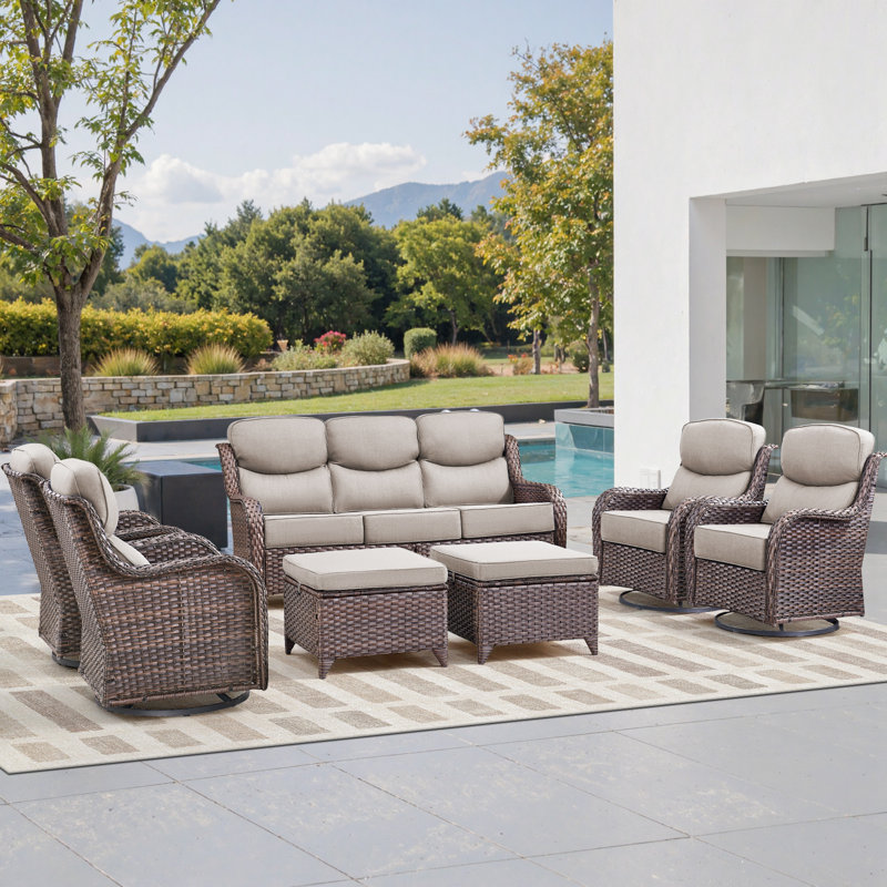 Ensemble de conversation pour patio en osier pour 7 personnes avec coussins de 6 po Wickes Haven, Blanc