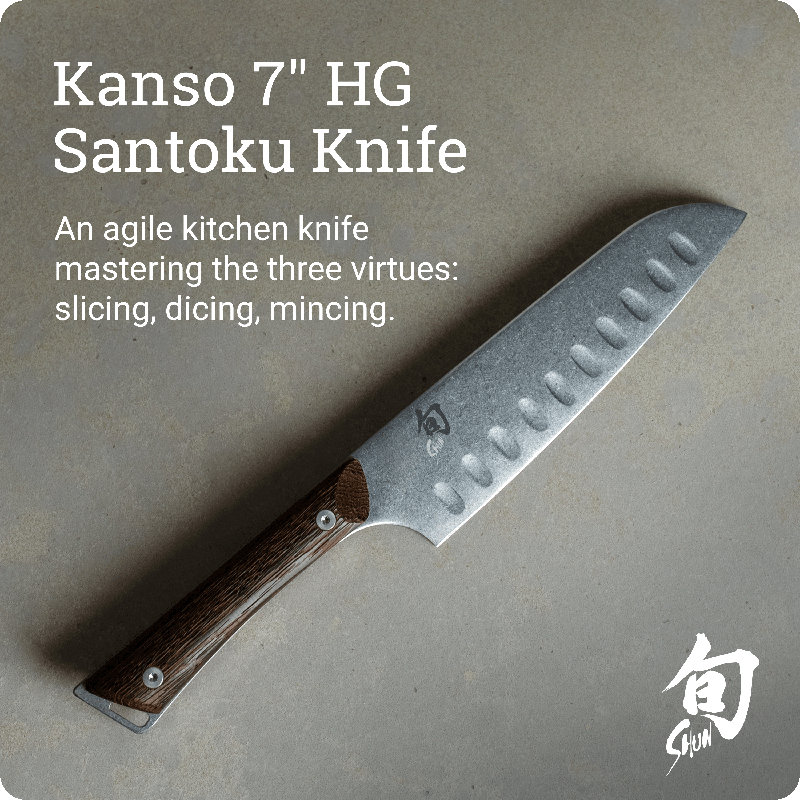 Shun Kanso 7" Hollow Ground Santoku Knife, Handcrafted Japanese All Purpose Knife, AUS10A Stainless Steel Blade, Tagayasan Handle, Versatile Japanese Cutting Tool for Professional and Home Chefs