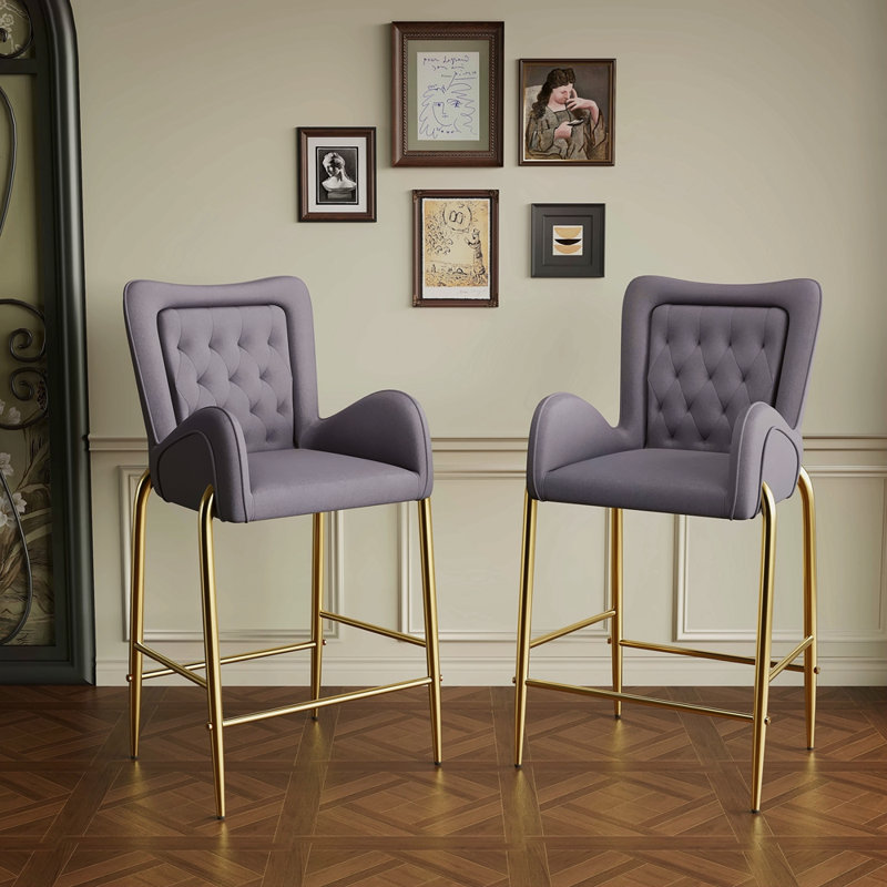 Ensemble de 2 tabourets de bar à hauteur de comptoir 28,75 pouces, tabourets en velours avec pieds dorés et repose-pieds