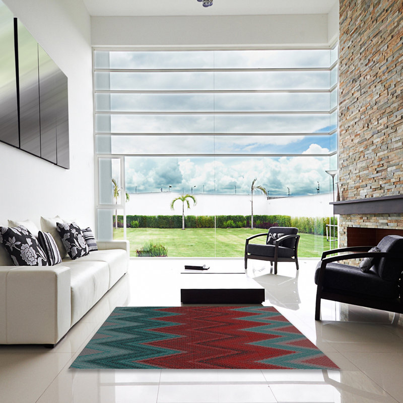 Tapis rouge à chevrons Donti, Carré 5 pi