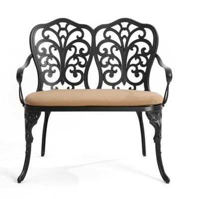 Cast aluminium bench with cushion by Astoria Grand