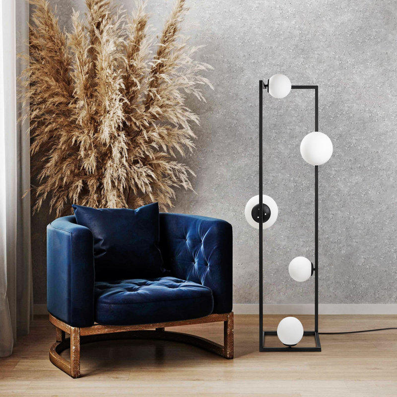 Lampe sur pied moderne noire avec corps en métal, 13,8 x 13,8 x 61,8 pouces | 2 x douilles E27 et 3 x E14 (40 W maximum), câble de 98,4 pouces | Design industriel élégant, parfait pour le salon, la chambre à coucher et les espaces de bureau, ampoules non incluses