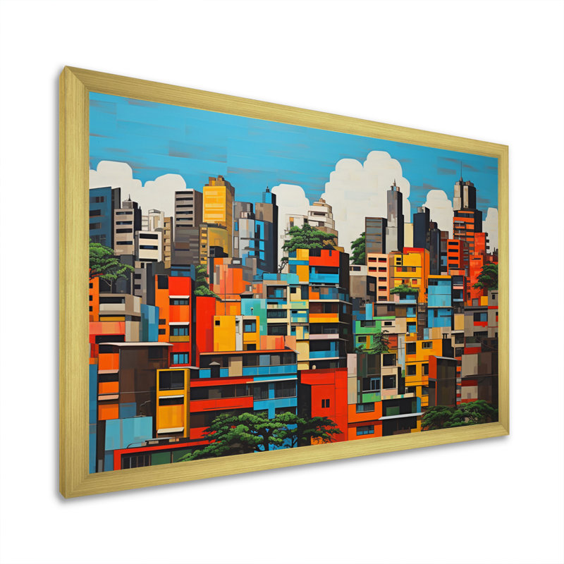 Pop Art Mumbai Cityscape II - Cityscapes Wall Art Prints, Cadre doré à une seule photo, H 16 po x l 32 po x P 1 po
