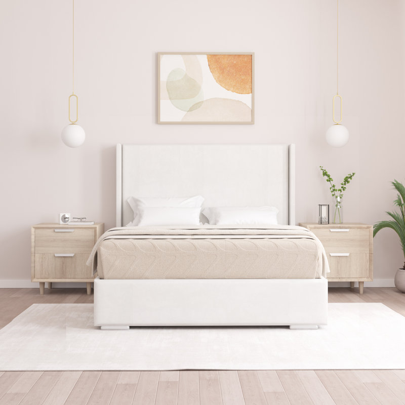 Chelby Upholstered Bed, Small Double (4'), White