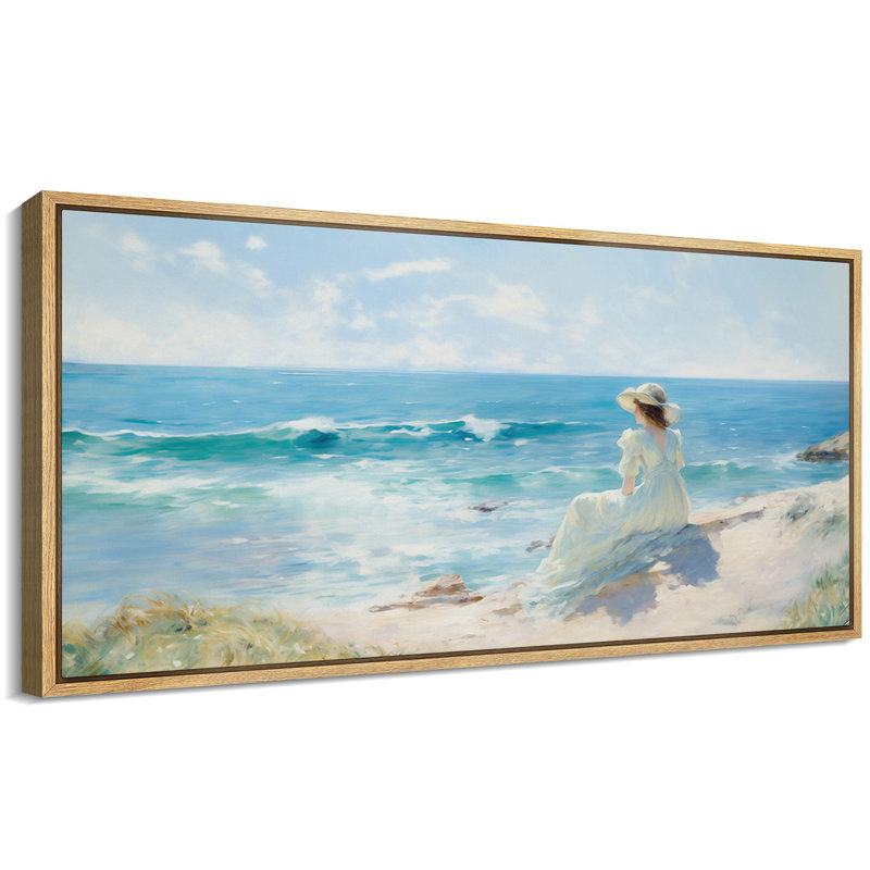 Coastal Beach Seaside Contemplation Impressionist, H 30 po x l 60 po, Naturel