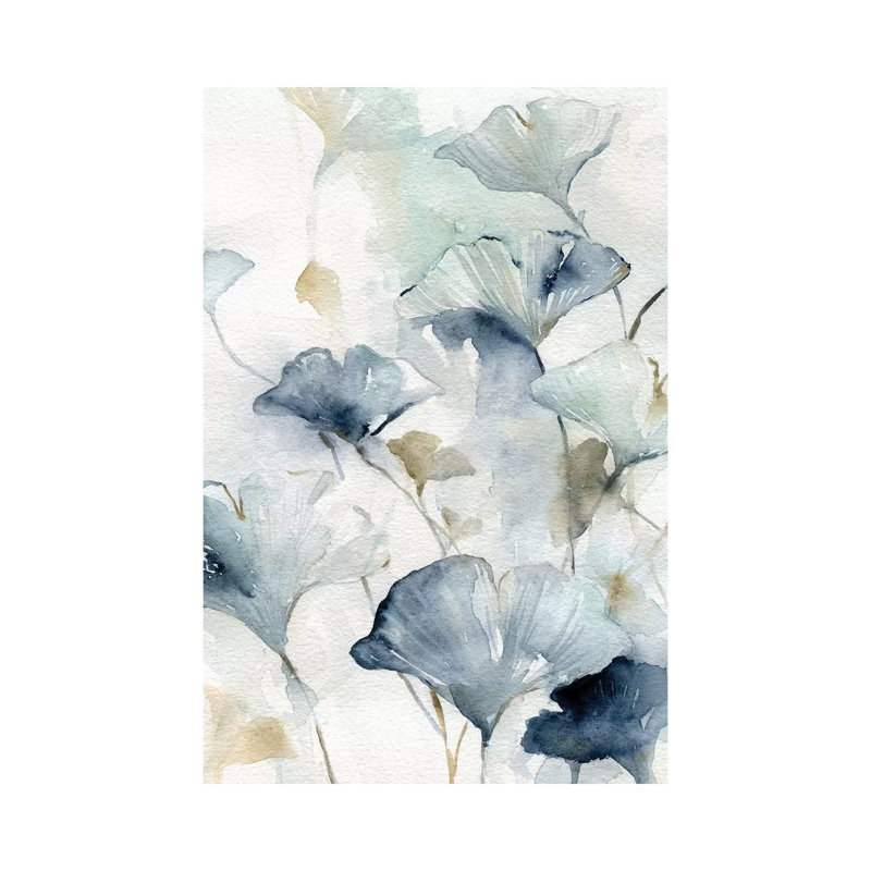 «Indigo Gingko II» par Carol Robinson - reproduction d'art, H 60 po x l 40po x P 1,5 po, Pas de tapis, Toile tendue