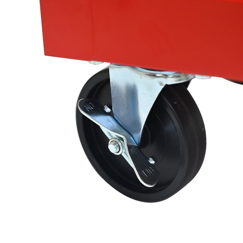 Coffre à outils à 5 tiroirs en rouge et noir, avec glissières de tiroir à rendement élevé, organisateur avec 4 roues universelles et système de verrouillage à clé avec tiroirs, coffre, glissières, glissière lisse,