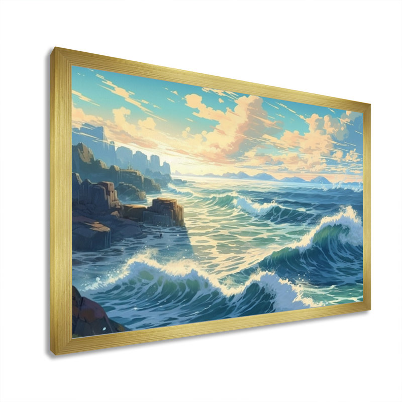 Milieu de l'océan II, milieu de l'océan II, reproduction sur toile, H 30 po x l 40 po x P 1,5 po, Encadrement doré