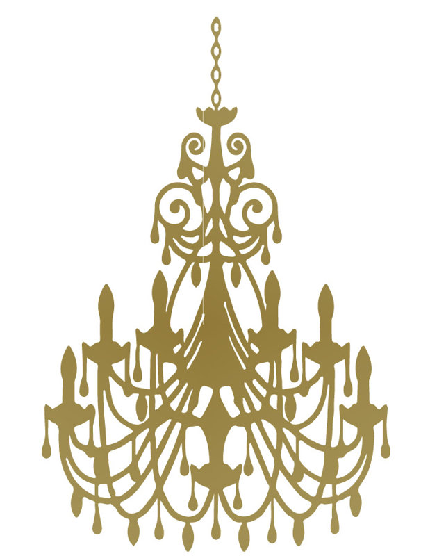 Décalcomanie murale lustre ornée, H 24 po x l 16 po x P 0,01 po, Or