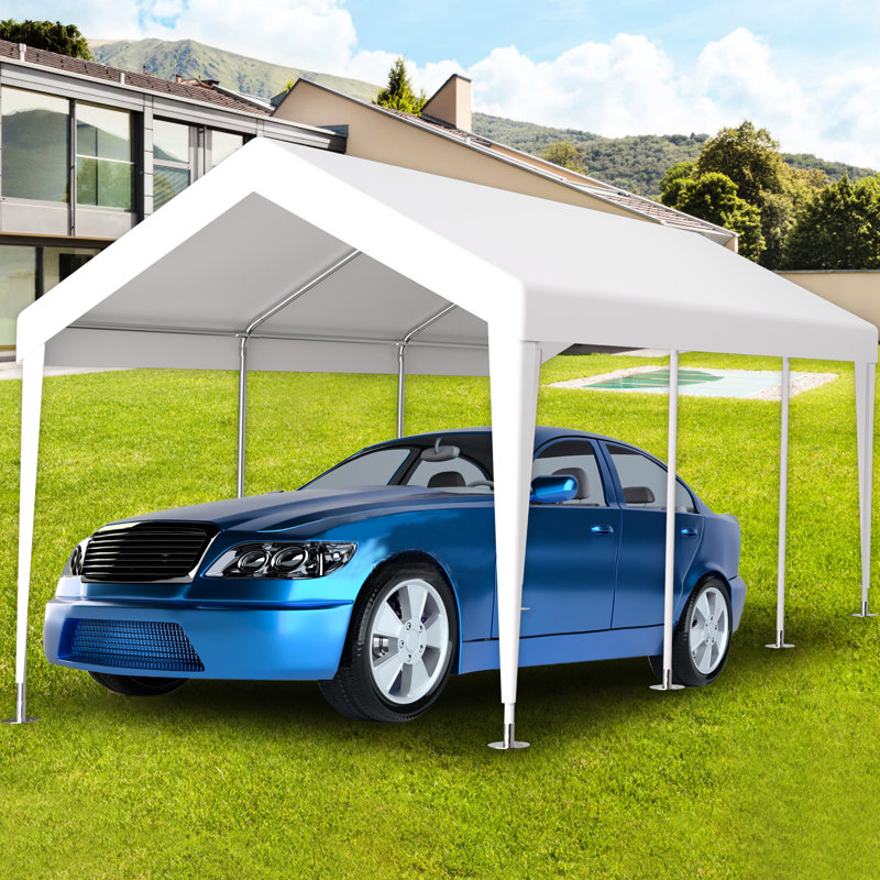12X20ft Carport Canopy Replacement Cover - Protected 76 Elastic Buckles White Garage Shelter Tarp Waterproof, White