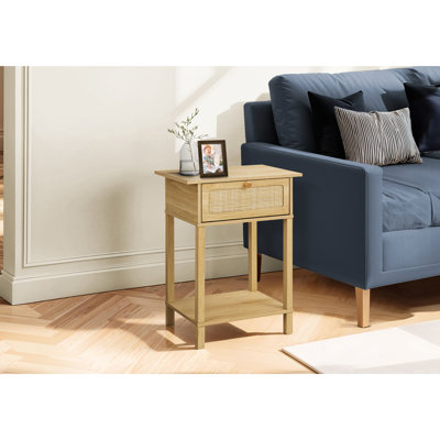 Table d'appoint simple à 2 niveaux de 18 pouces de largeur avec stratifié naturel et porte pour le salon de la chambre à coucher