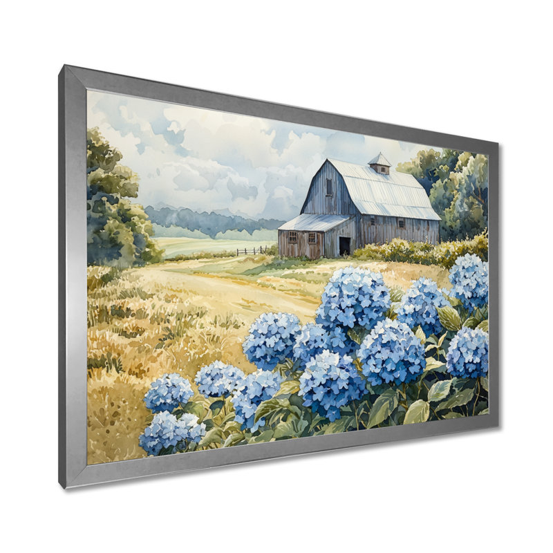 Duella - Floral Wall Art, Single Picture Framed Print, Silver, 12" H x 20" W