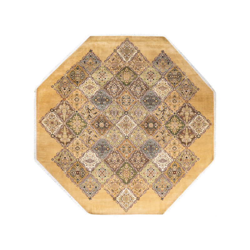 Tapis sable / ivoire noué à la main de conception unique 8 pi 1 po Mogul